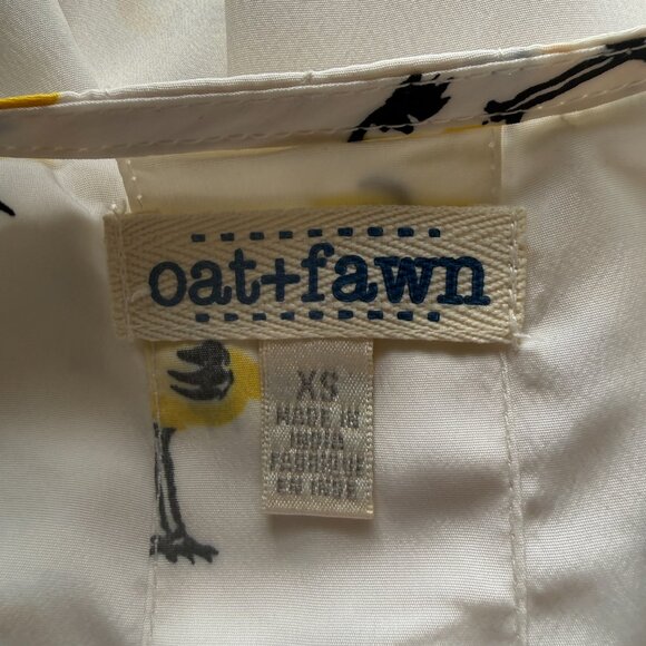 Oat & Fawn cream bird print 3/4 sleeve 1/2 zip blouse women's size XS - Picture 7 of 9